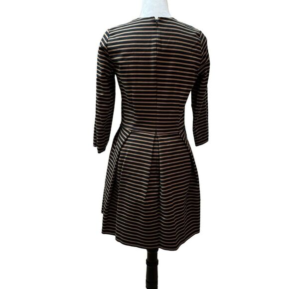 Striped Fit and Flare Dress Pleated Skirt 3/4 Sleeve - Picture 4 of 8